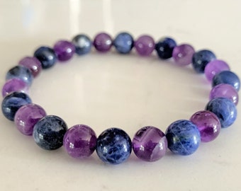 Chakra Bracelet | Sodalite | Amethyst| Stretch Bracelet | Healing Energy | Manifestation | Balance Protection Gift for Men Women | 8mm