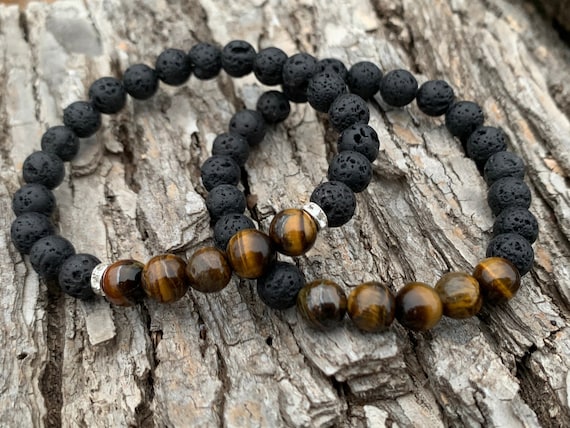 Bracciale Chakra per Donna Uomo,7 Braccialetto Chakra,Bracciale Occhio di Tigre Lava Beads,Bracciale Elastico Regolabile per Uomo e Donna,PUò Favorire la Calma,la Meditazione e Il Rilassamento