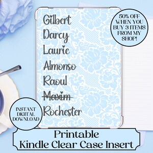 Kindle Hülle Paperwhite, Basic, Oasis Clear Case Insert druckbare Buchliebhaber Geschenk Academia Bücherwurm Accessoires Romanze Buch Freund Merch