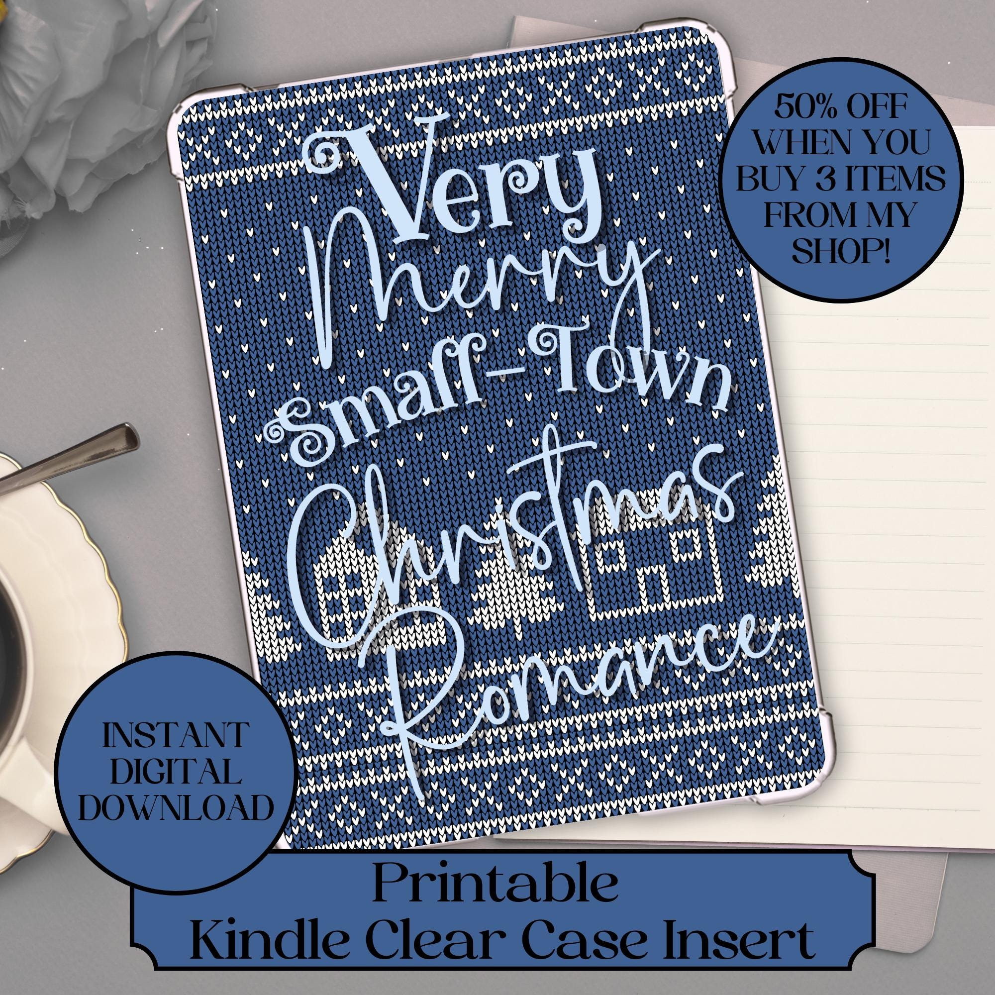 Kindle Case Paperwhite, Basic, Oasis Printable Insert for eReader Book Lover Gift Stickers Bookish Merch Accessories Blue Christmas Sweater