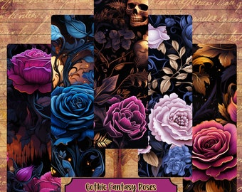 Gothic Roses Fantasy Bookmarks Printable Floral Bookmark Witchy Aesthetic Cottagecore Ephemera Book Lover Gift Bookish Digital Download JPG