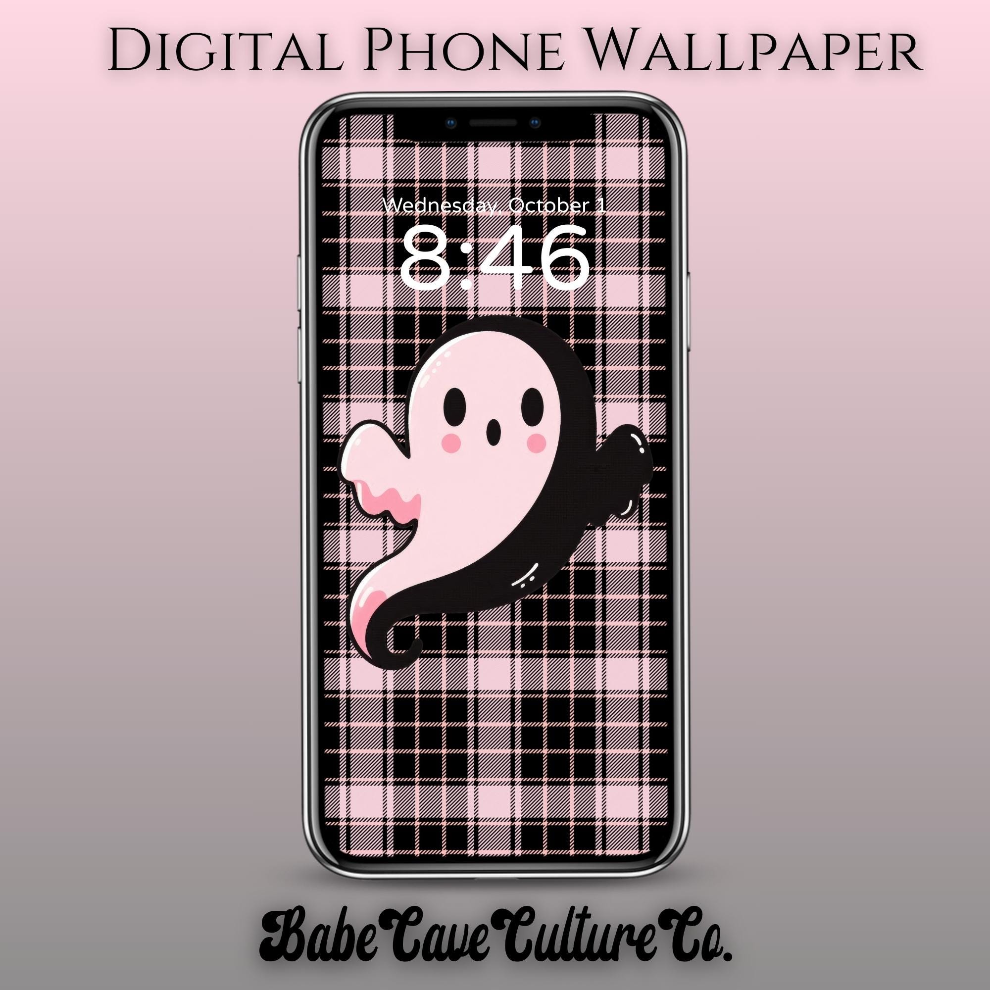 Pink Halloween Kawaii Goth Ghost Cute Phone Wallpaper for IOS iPhone ...