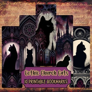 Church Cats Gothic Bookmarks Printable Fantasy Witchy Aesthetic Cottagecore Dark Academia Book Lover Gift Bookish Merch Digital Download JPG