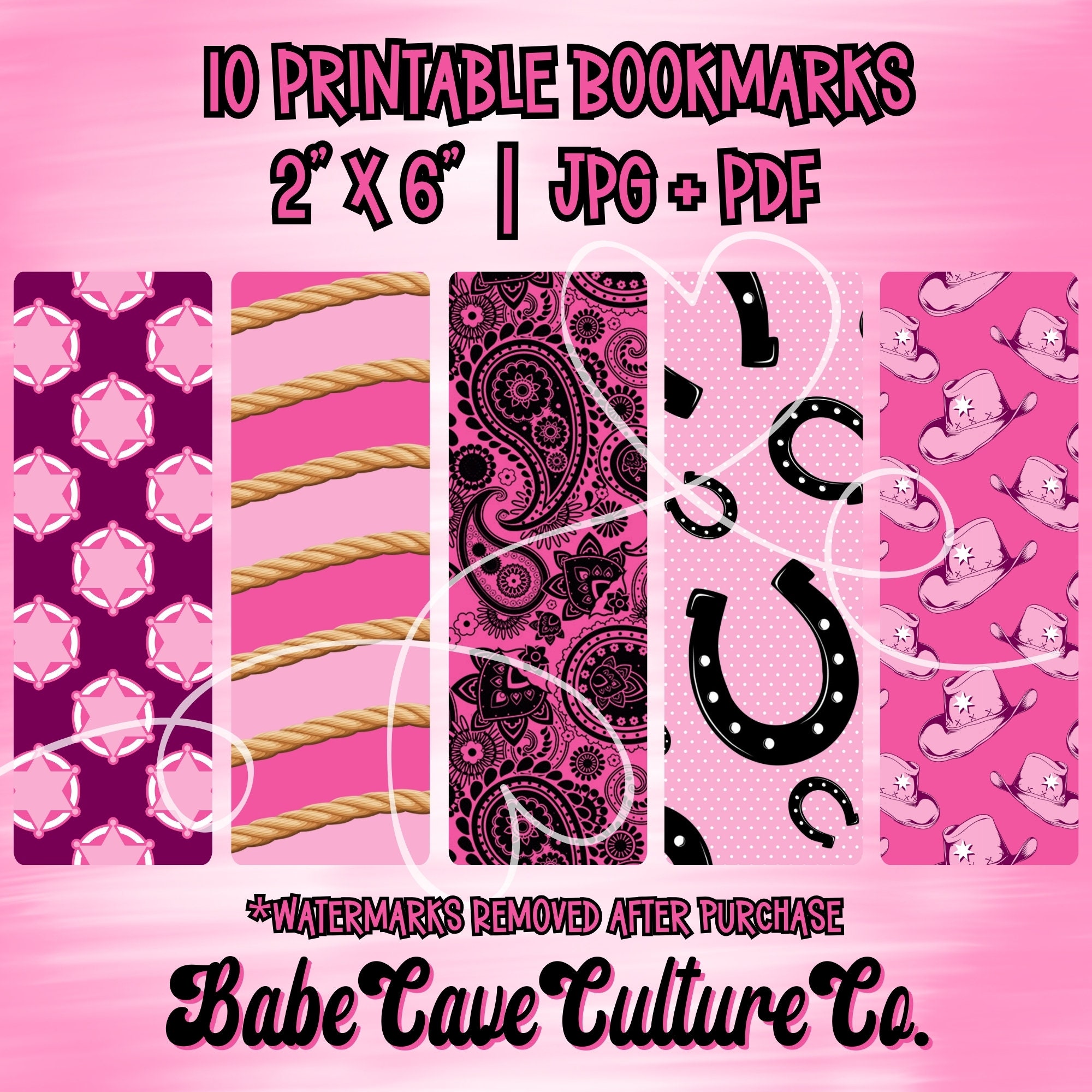 Preppy Pink Cowgirl Hat Bookmarks Printable Cactus Cowhide Cowboy ...