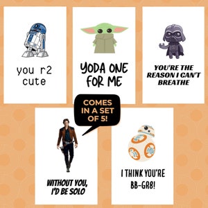 Juego de tarjetas de aniversario imprimibles de Star Wars de 5 / Niños Star Wars Pun Valentine / Star Wars Tarjetas divertidas Amor / 8.5" x 11" Imprimible / SW Nerd