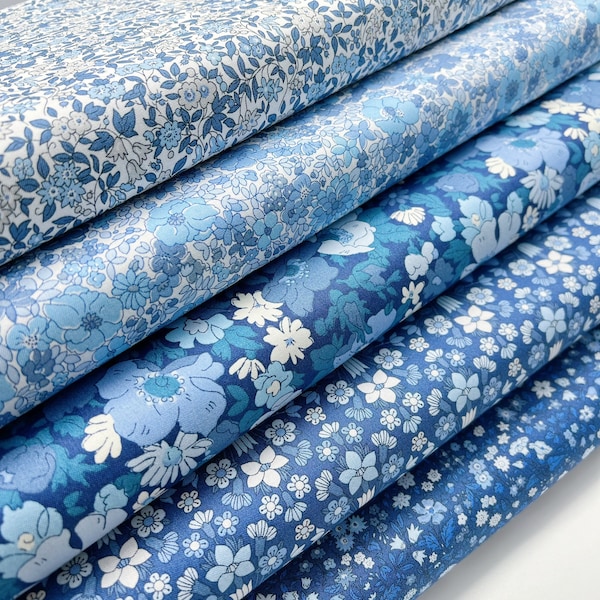 Liberty of London, 100% coton dans les tons bleus, Lasenby Cotton - Flower Show Coastal Walk