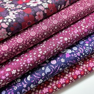 Liberty of London, 100% cotton in dark red and purple tones, Lasenby Cotton - Flower Show Botanical Jewel