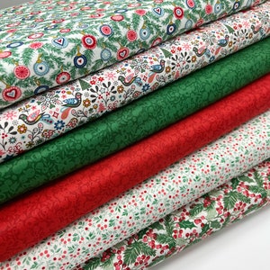 Liberty of London Christmas, 100% cotton in red green tones, Lasenby Cotton - Christmas Woodland collection