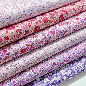 Liberty of London, 100% cotton in light pink and purple tones, Lasenby Cotton - Flower Show Botanical Jewel