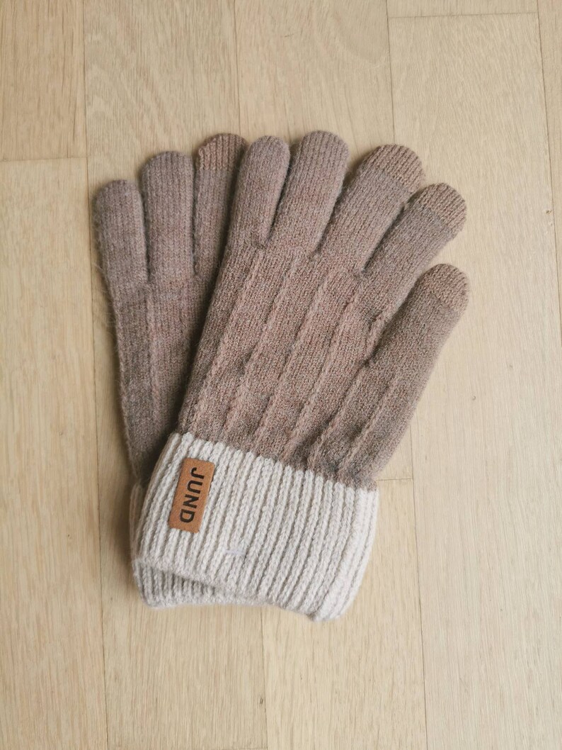 Schlichte zeitlose Damen Handschuhe für Herbst/Winter, dehnbar & warm, mit Touchscreen-Finger in Uni-Farben braun, natur, schwarz Mauve