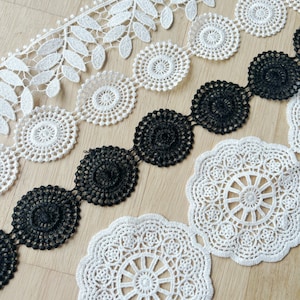 Special lace border, romantic tendrils and circles, white, ivory & black