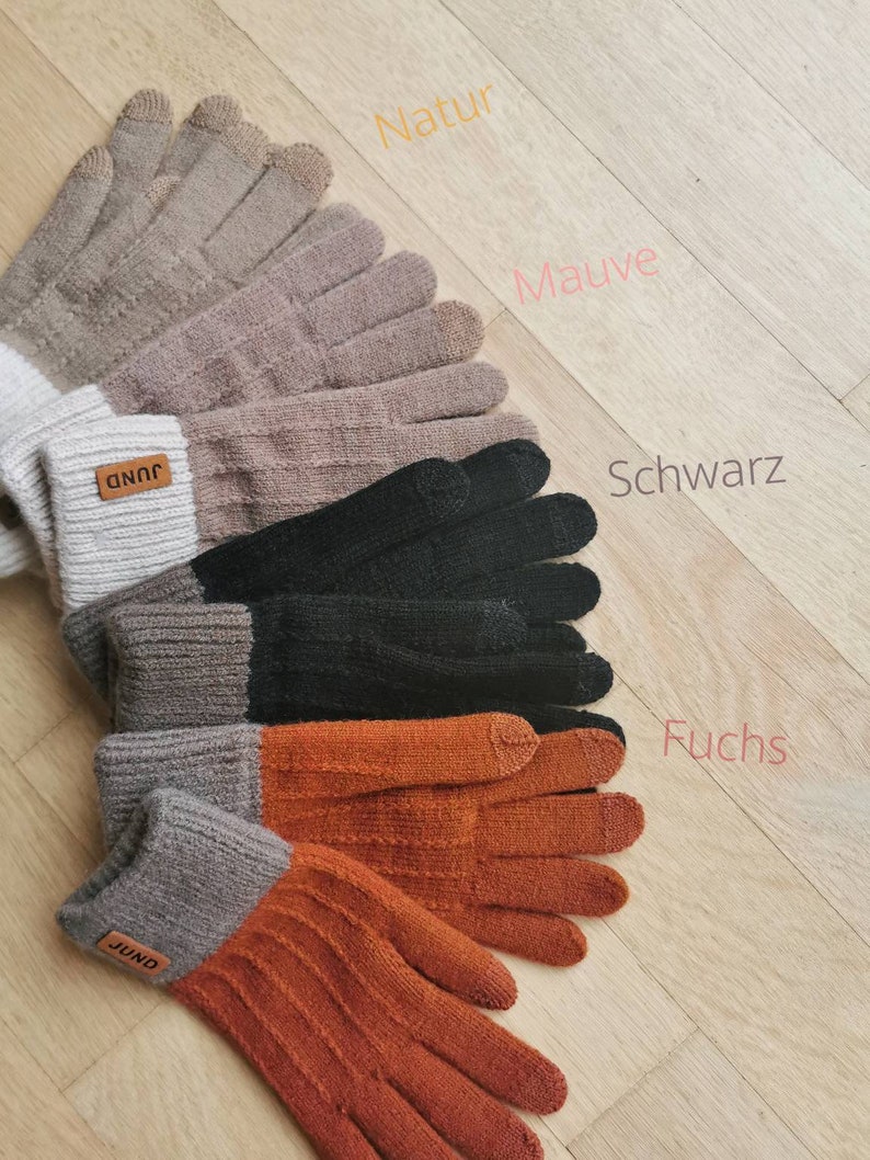 Schlichte zeitlose Damen Handschuhe für Herbst/Winter, dehnbar & warm, mit Touchscreen-Finger in Uni-Farben braun, natur, schwarz Bild 3