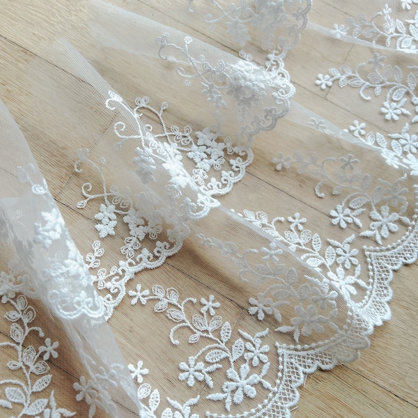 Tulle brodé pour ourlet et voile, dentelle blanche, étroite, moyenne et large