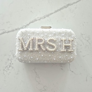 Personalised Pearl Bride Clutch Bag, Custom Name Wedding Accessory, Hen do bag