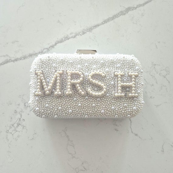 Personalised Pearl Bride Clutch Bag, Custom Name Wedding Accessory, Hen do bag