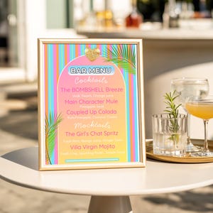 de menu Bar Love Island | Enseigne pour boisson modifiable Canva | Carte des boissons pour l'enterrement de vie de jeune fille | Hot Girl Villa Party,Téléchargement instantané,Publication Instagram