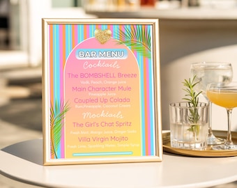 de menu Bar de l'île d'Amor | Enseigne pour boisson modifiable Canva | Carte des boissons pour l'enterrement de vie de jeune fille | Hot Girl Villa Party,Téléchargement instantané,Publication Instagram