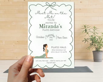 Invitación para fiesta de Pilates: Plantilla editable para cumpleaños, despedida de soltera o día de spa (plantilla CANVA 5x7)