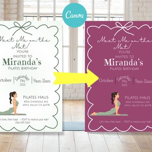 Pilates Party Invitation: Editable Fitness Birthday, Bachelorette, or Spa Day (CANVA Template 5x7) image 3
