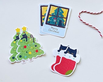 Cute Christmas cat sticker set(6 stickers in one pack), Christmas gift, Christmas label, cute cat stickers
