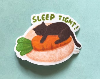 Cat VINYL STICKER- Sleep Tight, Cozy Cat Sticker, waterproof sticker, water bottle sticker, laptop sticker