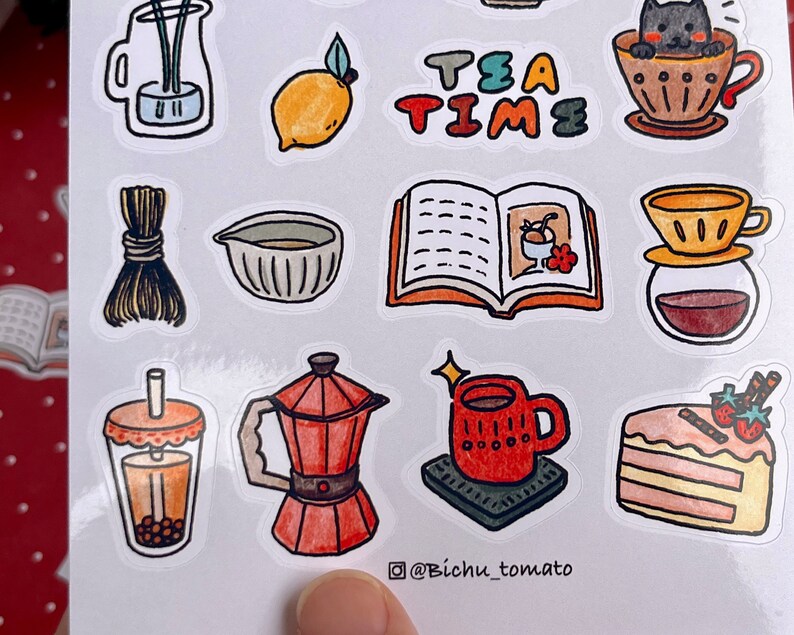 Winter tea time sticker sheet, cute planner sticker sheet, Cat stickers, Christmas stocking stuffer image 4