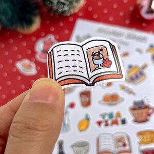 Winter tea time sticker sheet, cute planner sticker sheet, Cat stickers, Christmas stocking stuffer image 5
