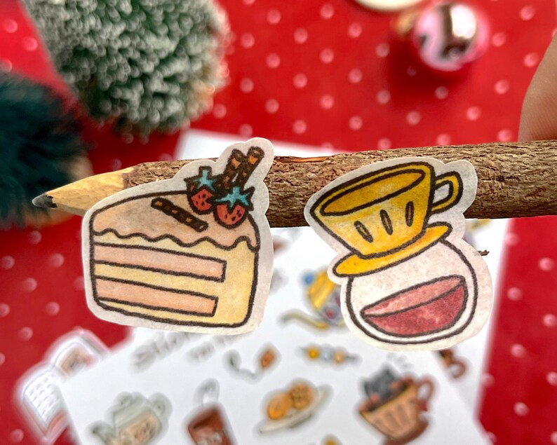 Winter tea time sticker sheet, cute planner sticker sheet, Cat stickers, Christmas stocking stuffer image 8