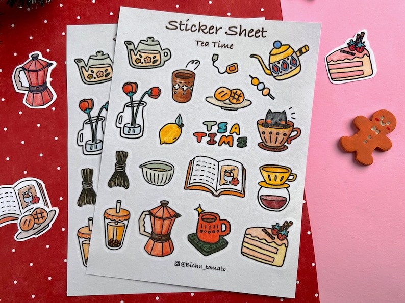 Winter tea time sticker sheet, cute planner sticker sheet, Cat stickers, Christmas stocking stuffer image 7