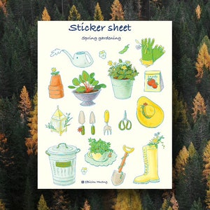 Pastel sticker sheet for planner, plants sticker, illustrated stickers, spring sticker sheet, bullet journal, glossy sticker sheet