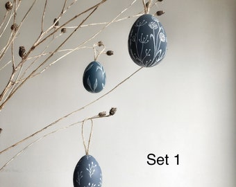 Set of 3 hanging egg ornaments