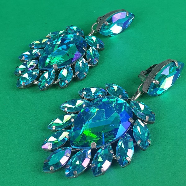 Giant Handmade Crystal Stage Earrings, Drag Queen, Costume Jewellery Earrings, Made in the UK