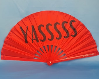 YASSSS Giant Bamboo Clack Fan. Including a Draw String Bag. Festivals Fan, Events Fan, Pride Fan, Performance Fan, Drag Fan