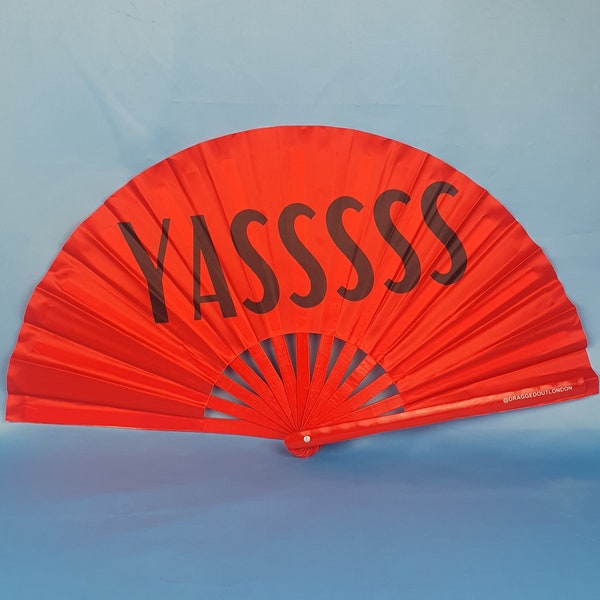 YASSSS Giant Bamboo Clack Fan. Including a Draw String Bag. Festivals Fan, Events Fan, Pride Fan, Performance Fan, Drag Fan