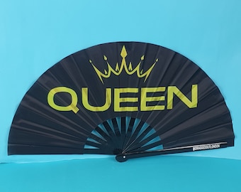 Queen Giant Bamboo Clack Fan, Including a Draw String Bag. Festivals Fan, Events Fan, Pride Fan, Performance Fan, Drag Fan