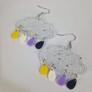 NON BINARY Cloud Acrylic Earrings, stud earrings, clip on earrings, festival fashion, funky earrings, drop earrings, drag earrings, LGBT