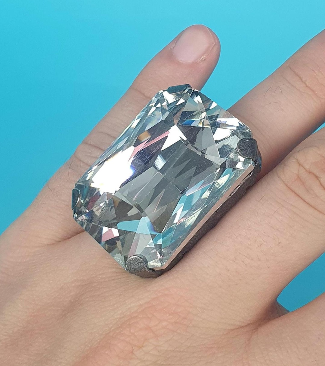 Large Crystal Cocktail Ring, Adjustable Ring, Drag Ring, Crystal Ring ...