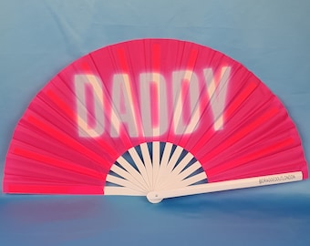 DADDY Giant Bamboo Clack Fan Enabled, Including a Draw String Bag. Festivals Fan, Events Fan, Pride Fan, Performance Fan, Drag Fan