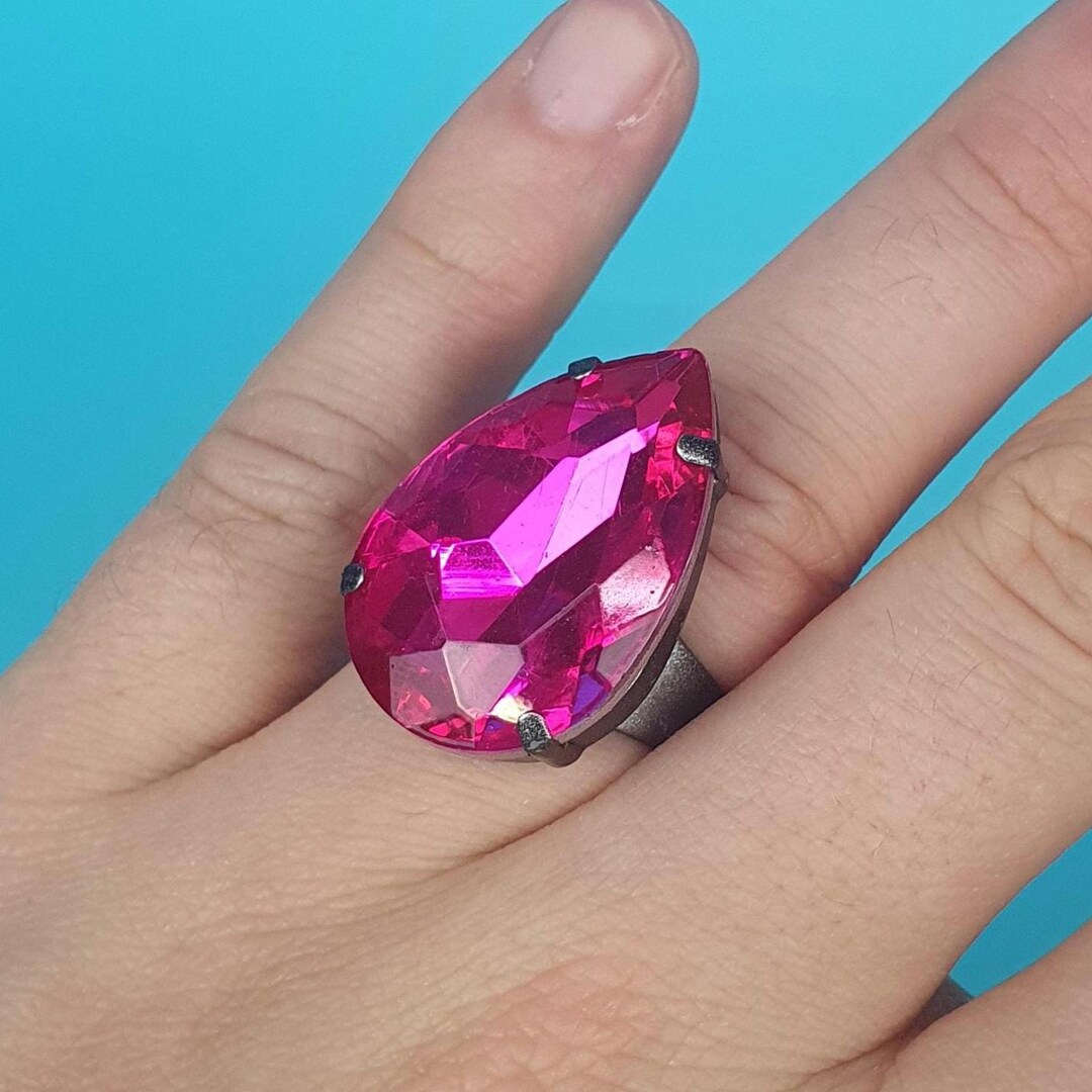 Crystal Cocktail Ring, Adjustable Ring, Drag Ring, Crystal Ring - Etsy UK