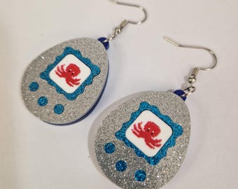 Kolczyki akrylowe inspirowane ośmiornicą Tamagotchi, z przekłuciem i klipsem