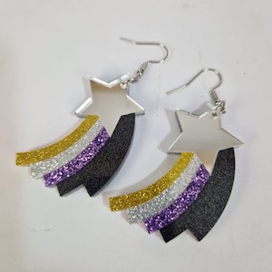Non Binary Pride Acrylic Shooting Star Earrings, Stud and Clip On