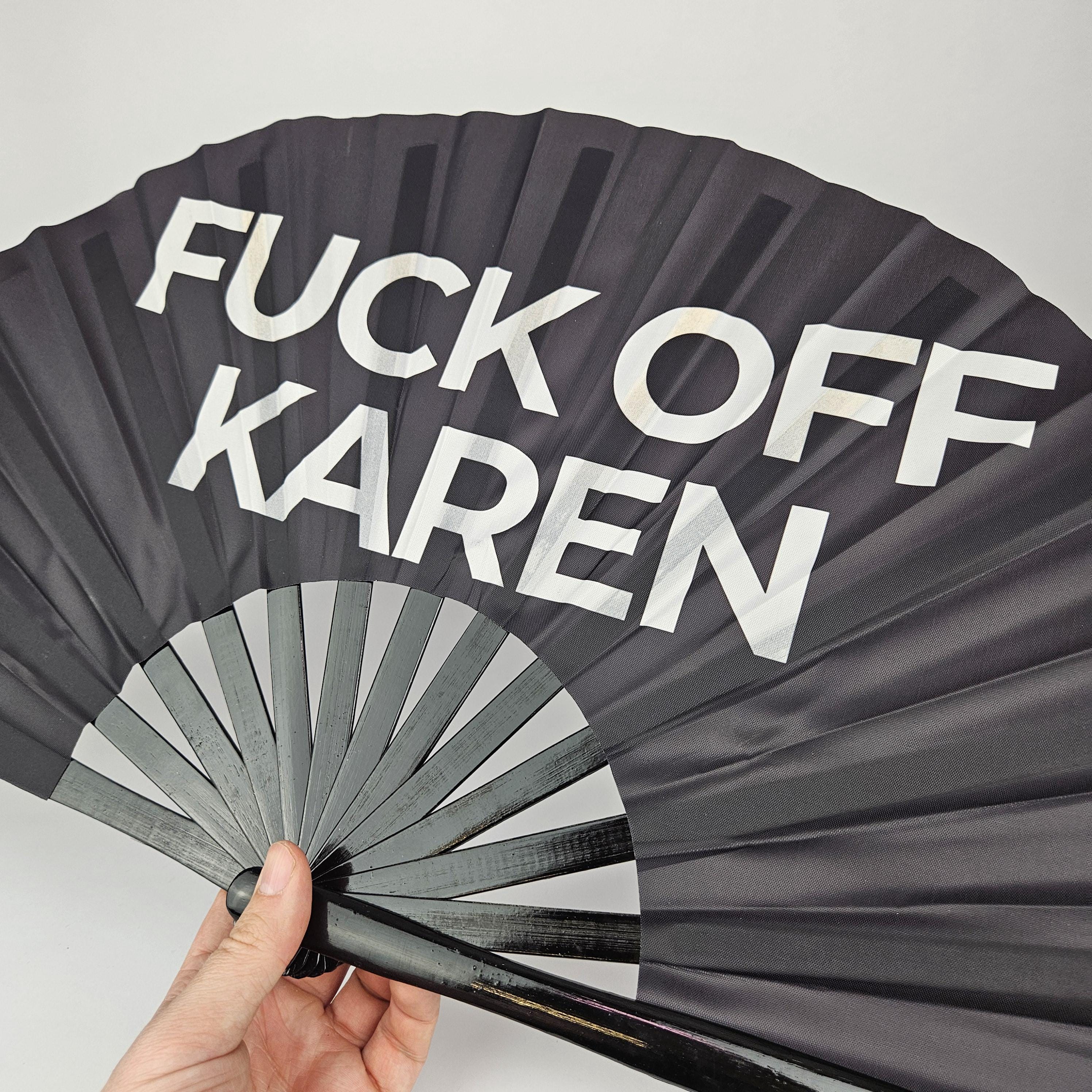Buy FUCK OFF KAREN Giant Bamboo Clack Fan, Including a Draw String