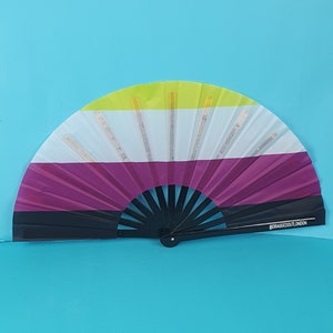NON BINARY FLAG Giant Bamboo Clack Fan. Including a Draw String Bag. Festivals Fan, Events Fan, Pride Fan, Performance Fan, Drag Fan
