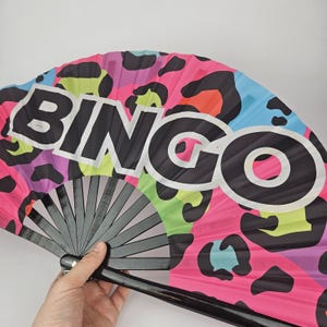BINGO Bamboo Clack Fan, Including a Draw String Bag. Festivals Fan, Events Fan, Pride Fan, Performance Fan, Drag Fan
