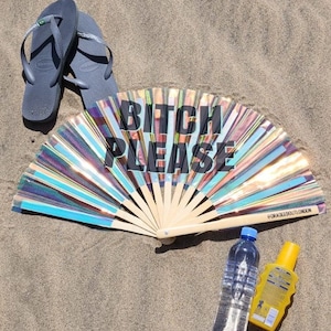 BITCH PLEASE Giant Bamboo Fan, Including a Draw String Bag. Festivals Fan, Events Fan, Pride Fan, Performance Fan, Drag Fan