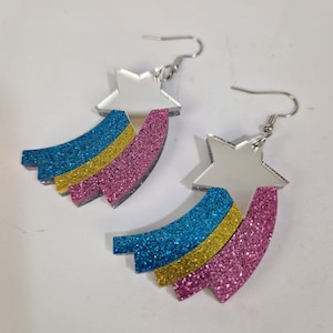 Boucles d'oreilles étoile filante en acrylique Pansexual Pride, clous et clip