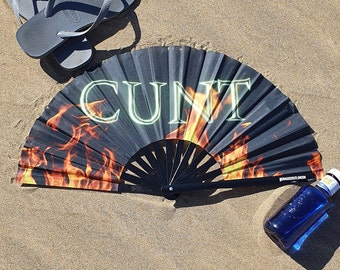 CUNT Giant Bamboo Clack Fan, Including a Draw String Bag. Festivals Fan, Events Fan, Pride Fan, Performance Fan, Drag Fan