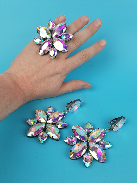 Handmade Crystal Clip on Earring and Ring Set. Perfect for Etsy