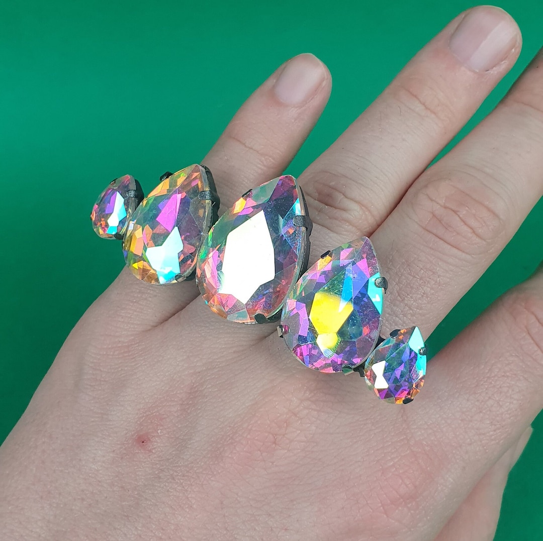 Large Drag Ring, Costume Jewellery Ring, Crystal Ring, Handmade in the ...