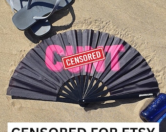 Abanico gigante de bambú CUNT, que incluye una bolsa con cordón. Fanático de festivales, Fanático de eventos, Fanático del Orgullo, Fanático de actuaciones, Fanático del drag